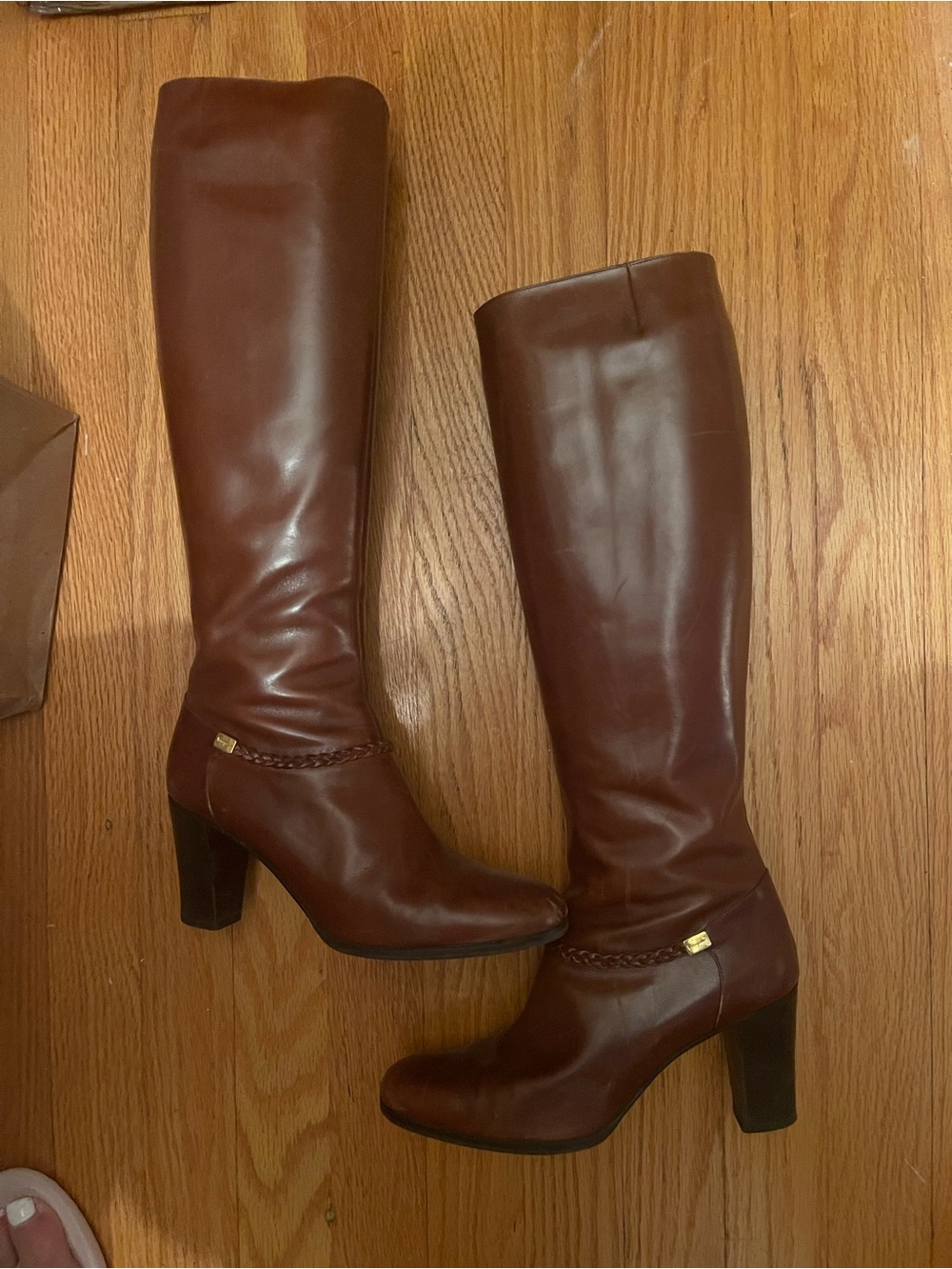 Salvatore Ferragamo Chestnut Brown Leather Knee-High Heeled Boots
